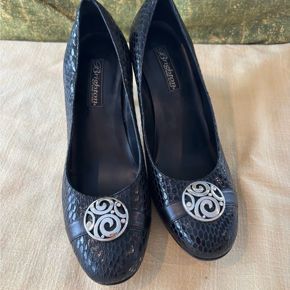 Brighton Blaze Black Snakeskin Heels Size 9